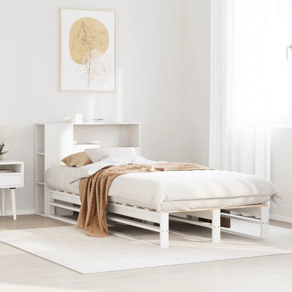 fehér tömör fa könyvespolcos ágy matrac nélkül 75 x 190 cm