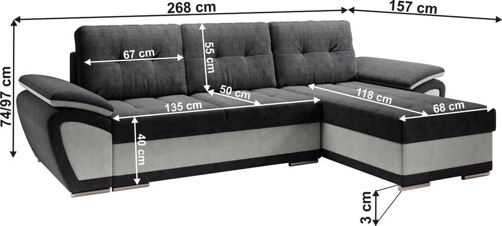 Kinyitható ülőgarnitúra, világosszürke/sötétszürke, jobbos, ENIF ROH