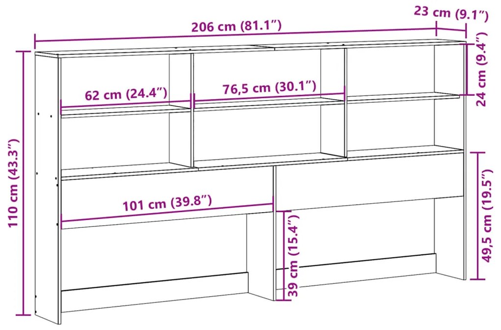 fehér tömör fenyőfa fejtámla tárolóval 200 cm
