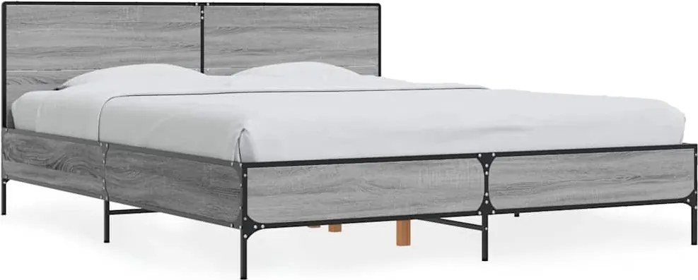 vidaXL szürke sonoma szerelt fa és fém ágykeret 150 x 200 cm