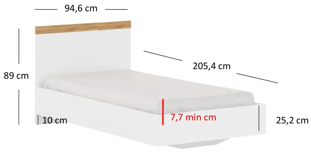 Egyszemélyes ágy 90 cm Vina (fehér + wotan tölgy) (matrac és ágyrács nélkül). Akció -18%. 1053368