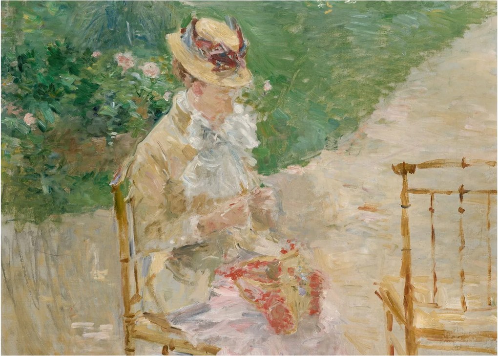 Üveg kép - Berthe Morisot, Young Woman Knitting, reprodukciók (70x50 cm)