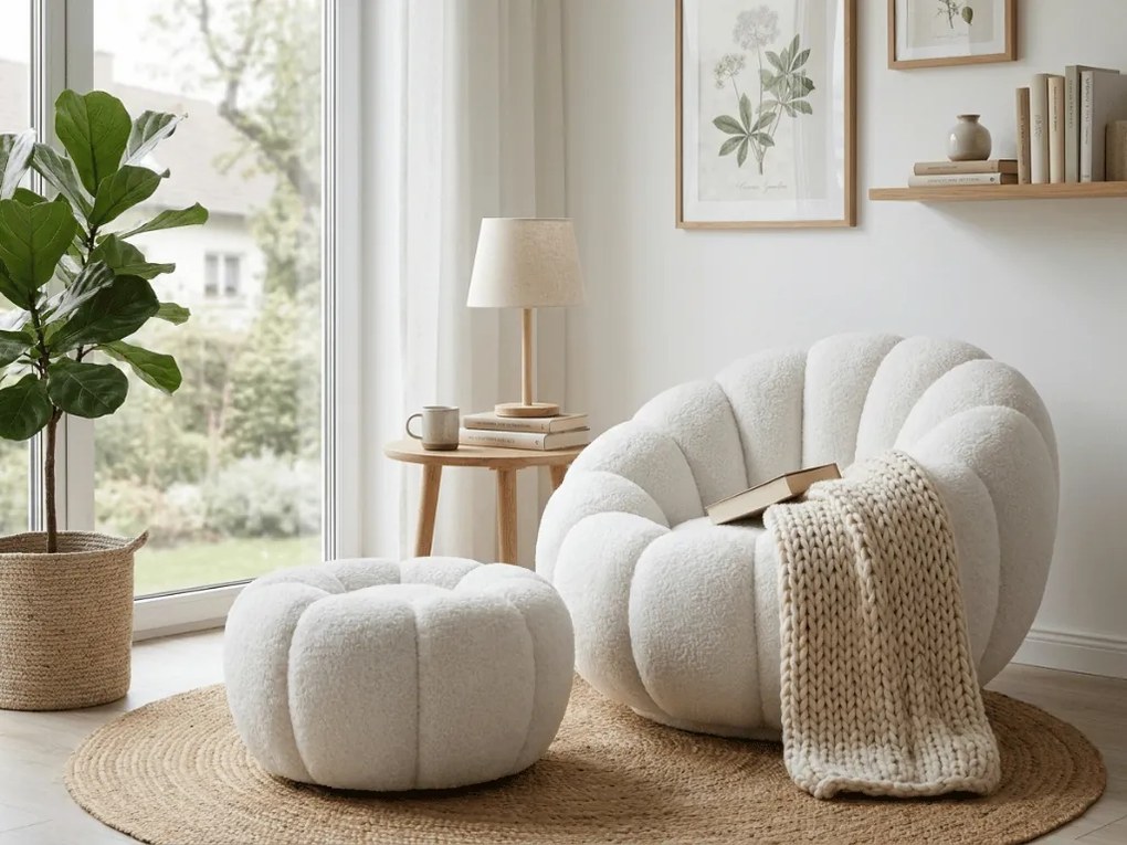 Design fotel BLOOM lábtartóval, fehér