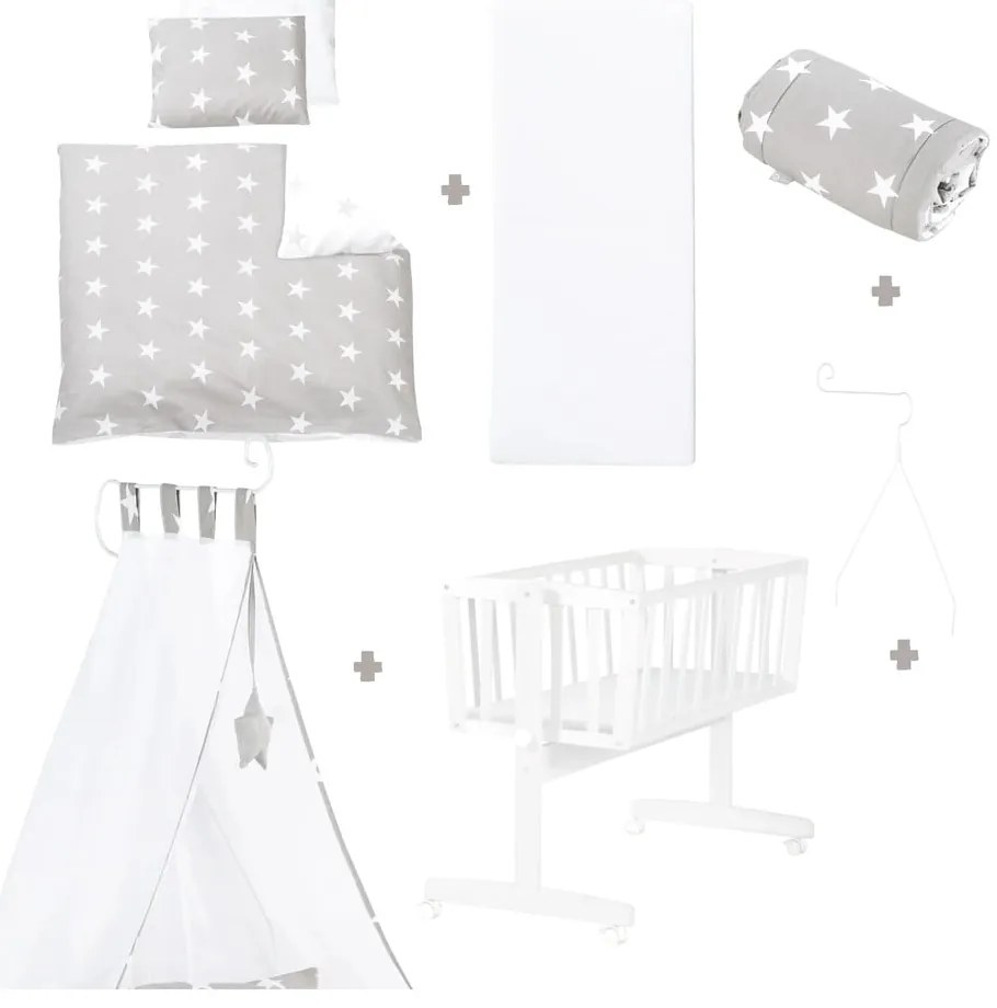 Fehér gurulós bölcső baldachinnal 40x90 cm Little stars – Roba
