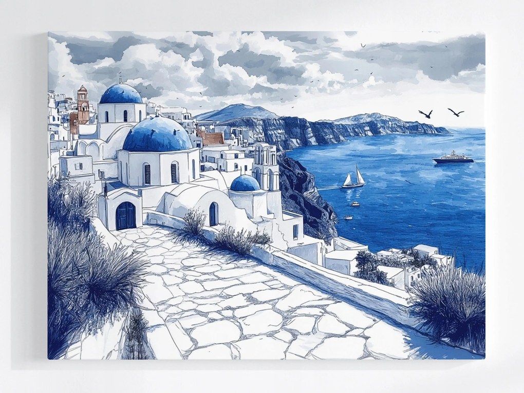 Canvas Vászonkép Görögország Santorini Tenger Templom Kék 100x75