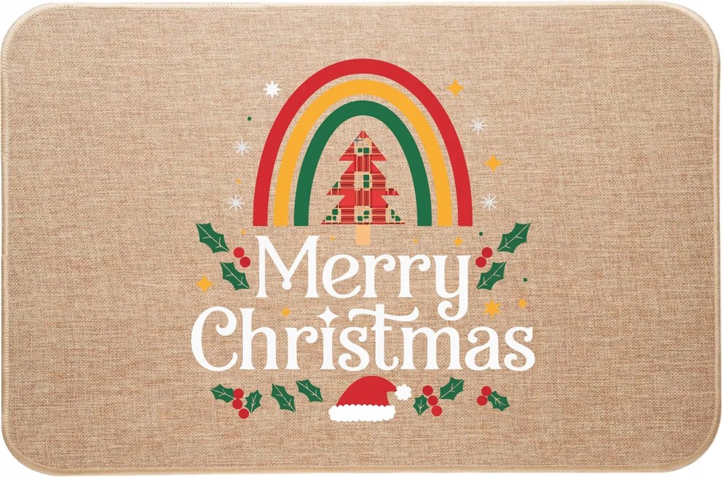 Lábtörlő lenvászon Karácsonyi színes Merry Christmas