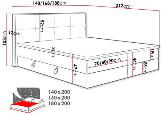 Franciaágy Boxspring 180 cm Bolondra (arany kézműves tölgy + soro 97). 1051071