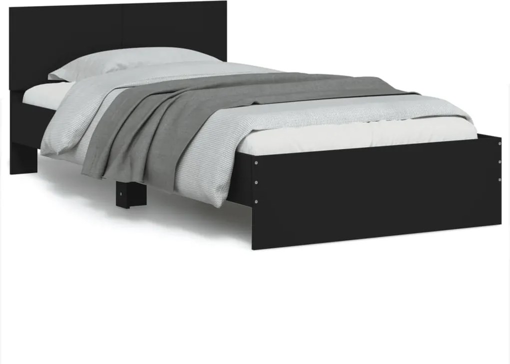 vidaXL fekete szerelt fa ágykeret fejtámlával 100 x 200 cm