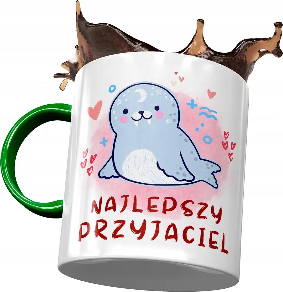 Zöld bögre fóka mintával Ajándék fényképpel