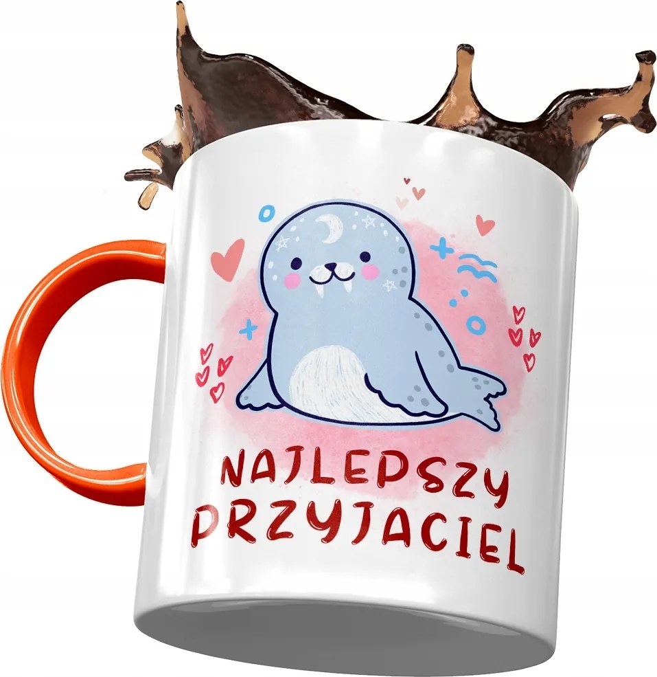 Narancssárga bögre fóka ajándék fényképes nyomtatással