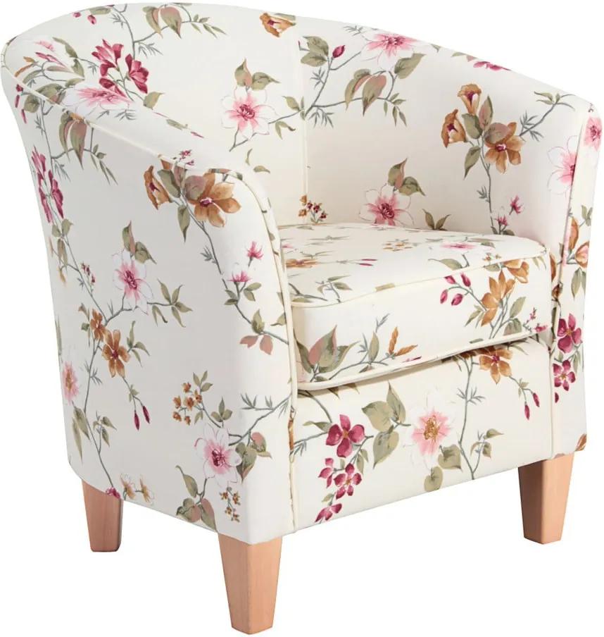Livia fehér virágmintás fotel világosbarna lábakkal - Max Winzer