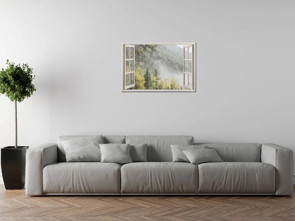 Gario Vászonkép Nyitott ablak Titokzatos erdo Méret: 90 x 60 cm