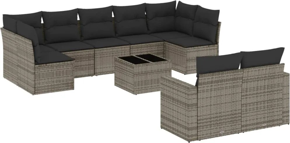 vidaXL 10 részes szürke polyrattan kerti ülőgarnitúra párnákkal
