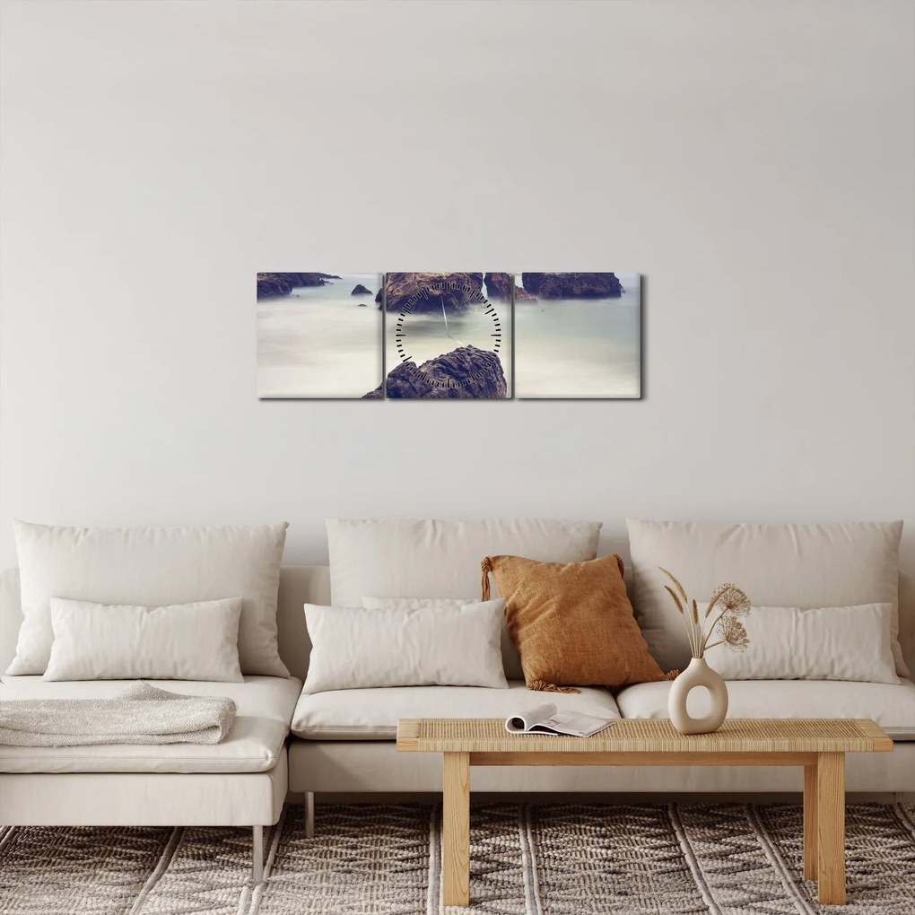 Sziklák a ködben képe (órával) (90x30 cm)