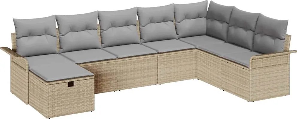 vidaXL Kerti Kanapé Szett párnával tárolóval 8 pcs Bézs Poli rattan