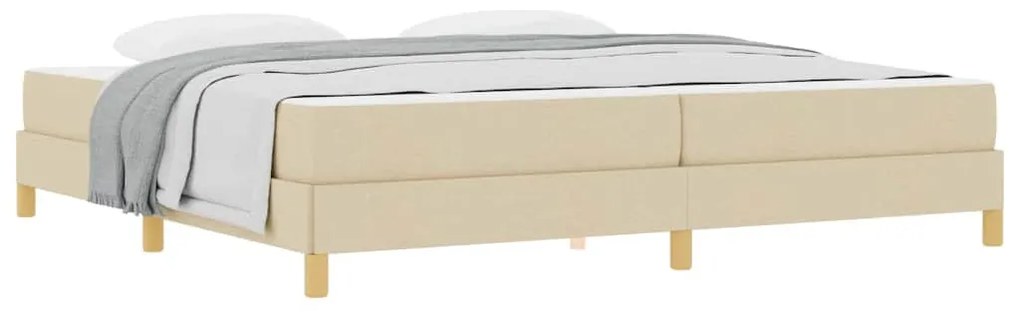 Boxrugós ágy Krém és barna 200 x 200 cm Textil és mérnöki fa