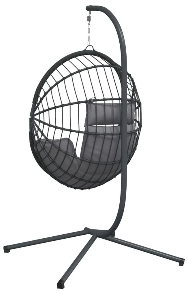szürke rattan és acél függő kagylószék állvánnyal