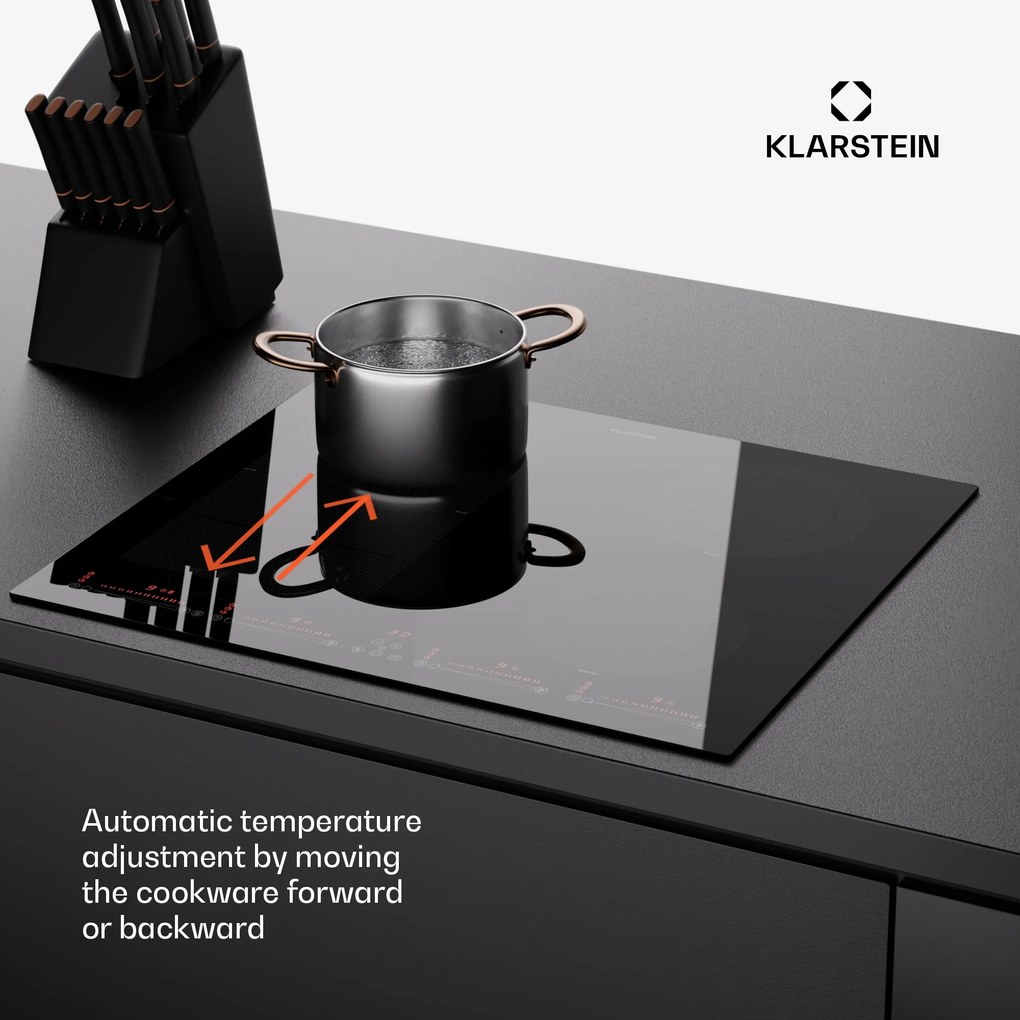 Klarstein Masterzone 60 Hibrid, Indukciós főzőlap, beépített, max. 9600 W, 4 Flex zóna, ThermoBoost technológia, Smart Flex