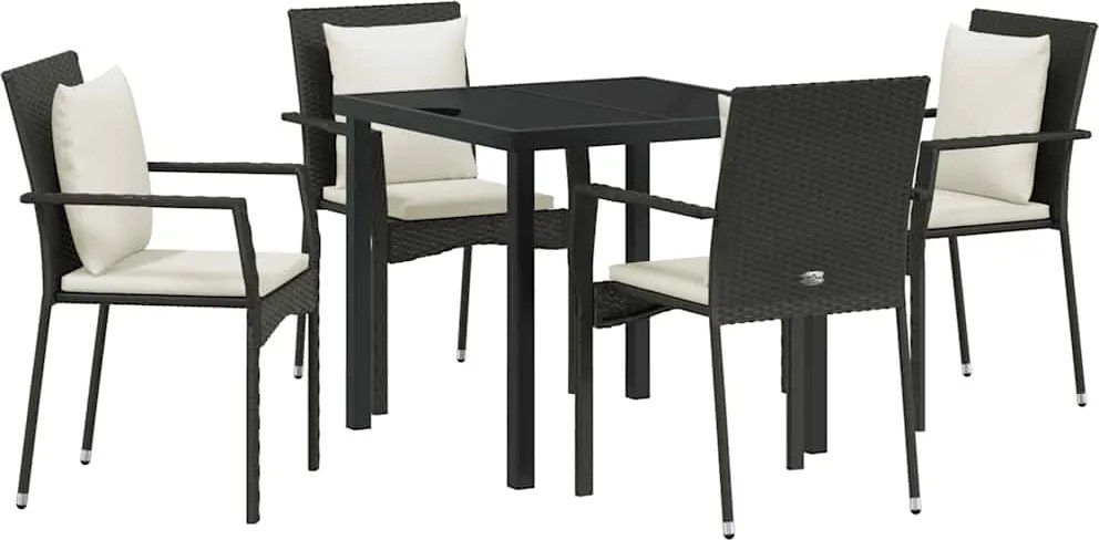 vidaXL Kert étkező szett párnával 5 pcs Fekete polirattan