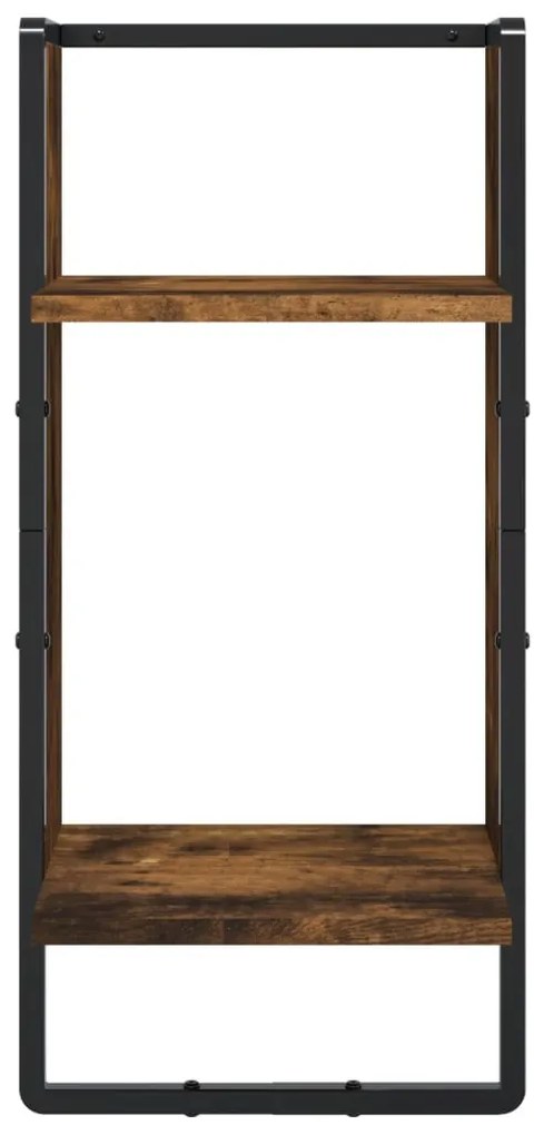 4 részes füstölt tölgy színű szerelt fa fali polc szett rúddal