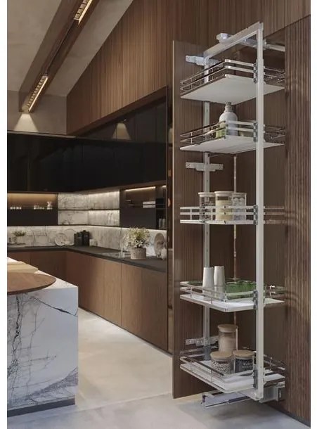 Konyhai fémrács, kamravasalat, 450mm, króm-fehér, teljes kihúzású, csillapított záródás, 1880-2180mm, 5 kosár SIGE, Infinity Plus 265