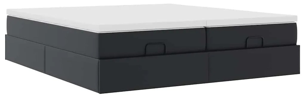 Ottomán ágykeret matracokkal Fekete 160x200cm műbőr