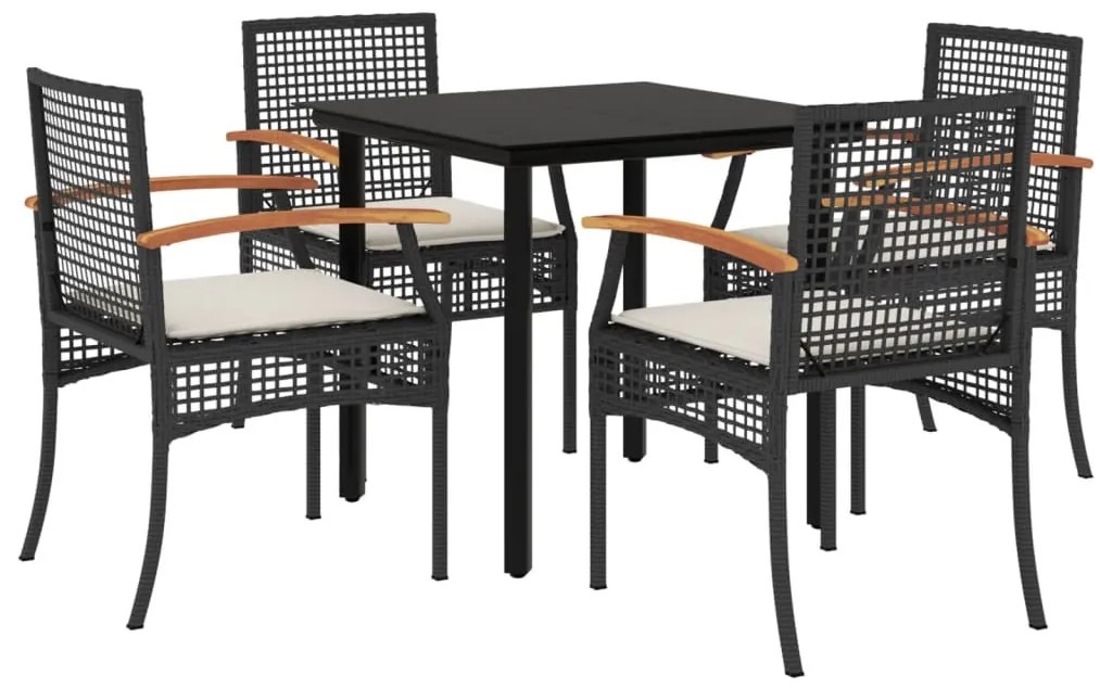 5 részes fekete polyrattan kerti étkezőgarnitúra párnákkal