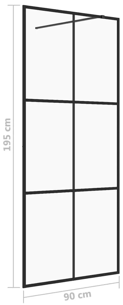 Fekete zuhanyfal átlátszó ESG üveggel 90 x 195 cm