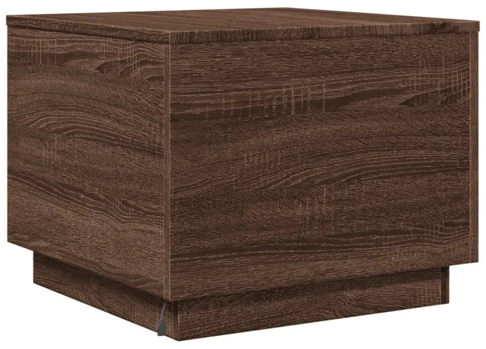barna tölgyszínű dohányzóasztal LED-lámpákkal 50 x 50 x 40 cm
