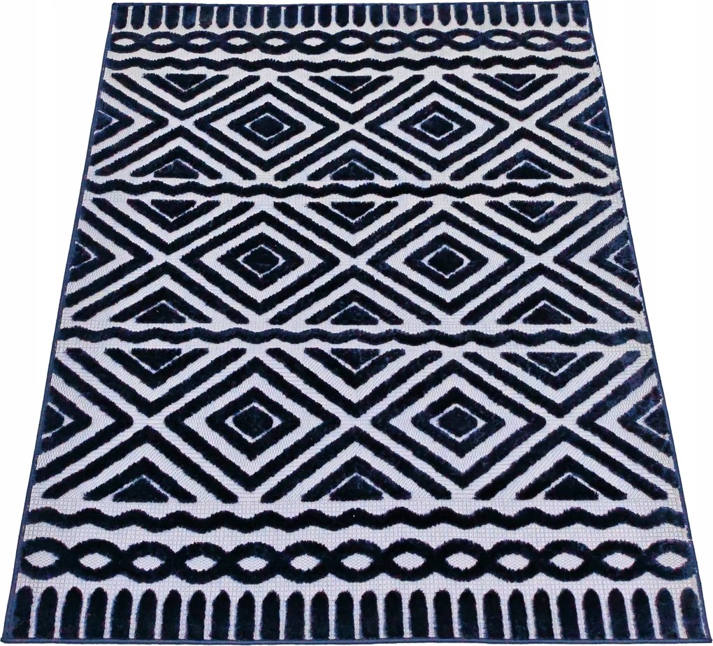 Szőnyeg 120x170 Boho Berber Hálószoba Nappaliba Sötétkék Divatos