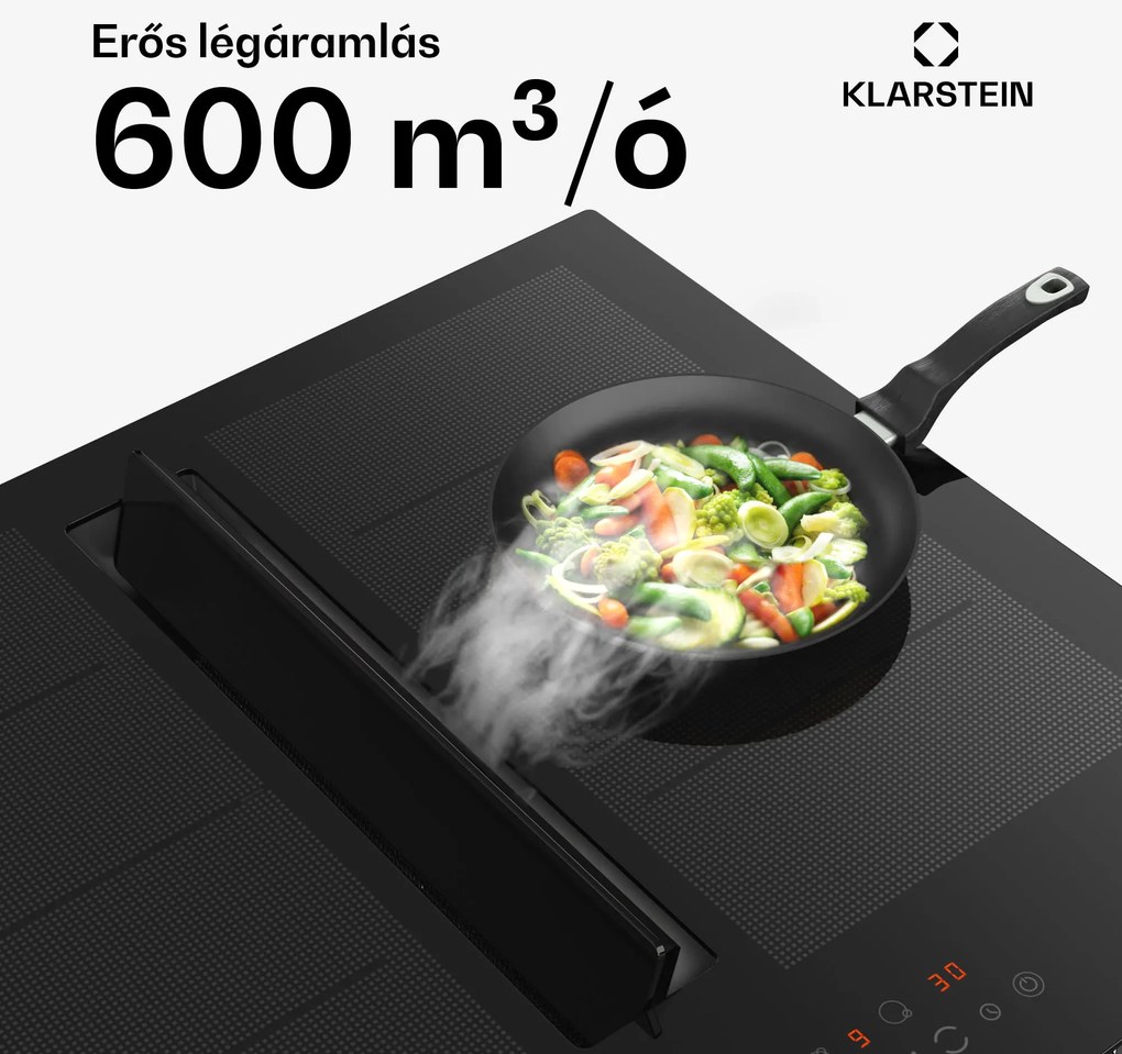 Klarstein Chef-Fusion Down Air System, indukciós tűzhely + DownAir páraelszívó, 60 cm, 600 m³/h EEC A