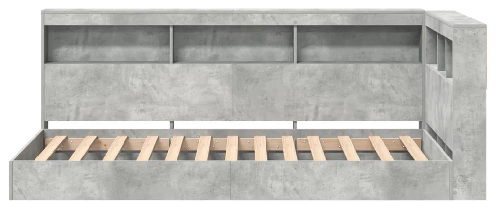 Könyvespolcos ágy Beton szürke 75x190 cm Mérnöki fa