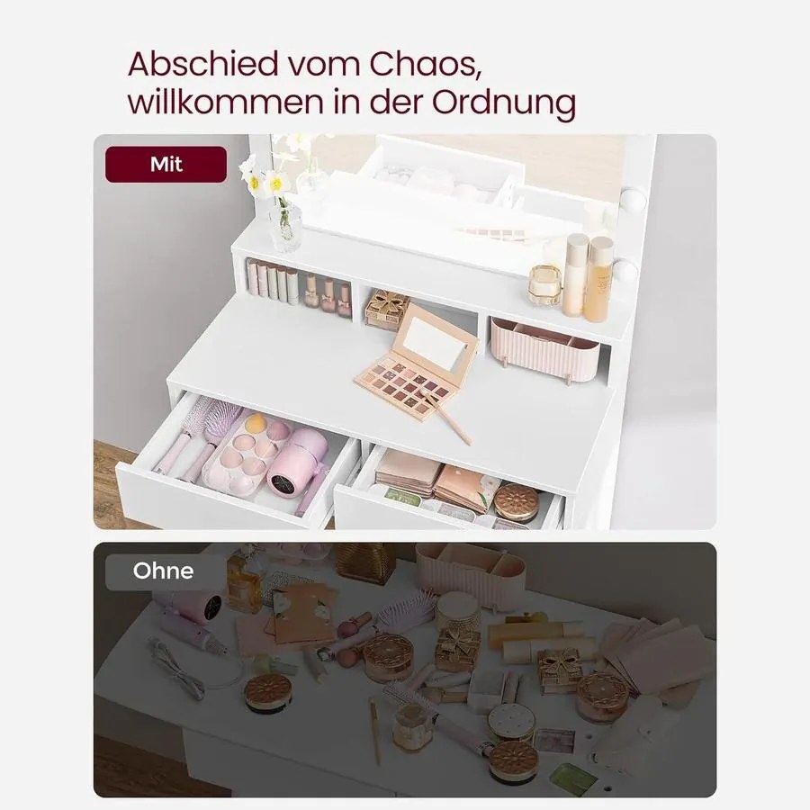 Fésülködőasztal, pipereasztal 9 LED izzóval, fehér