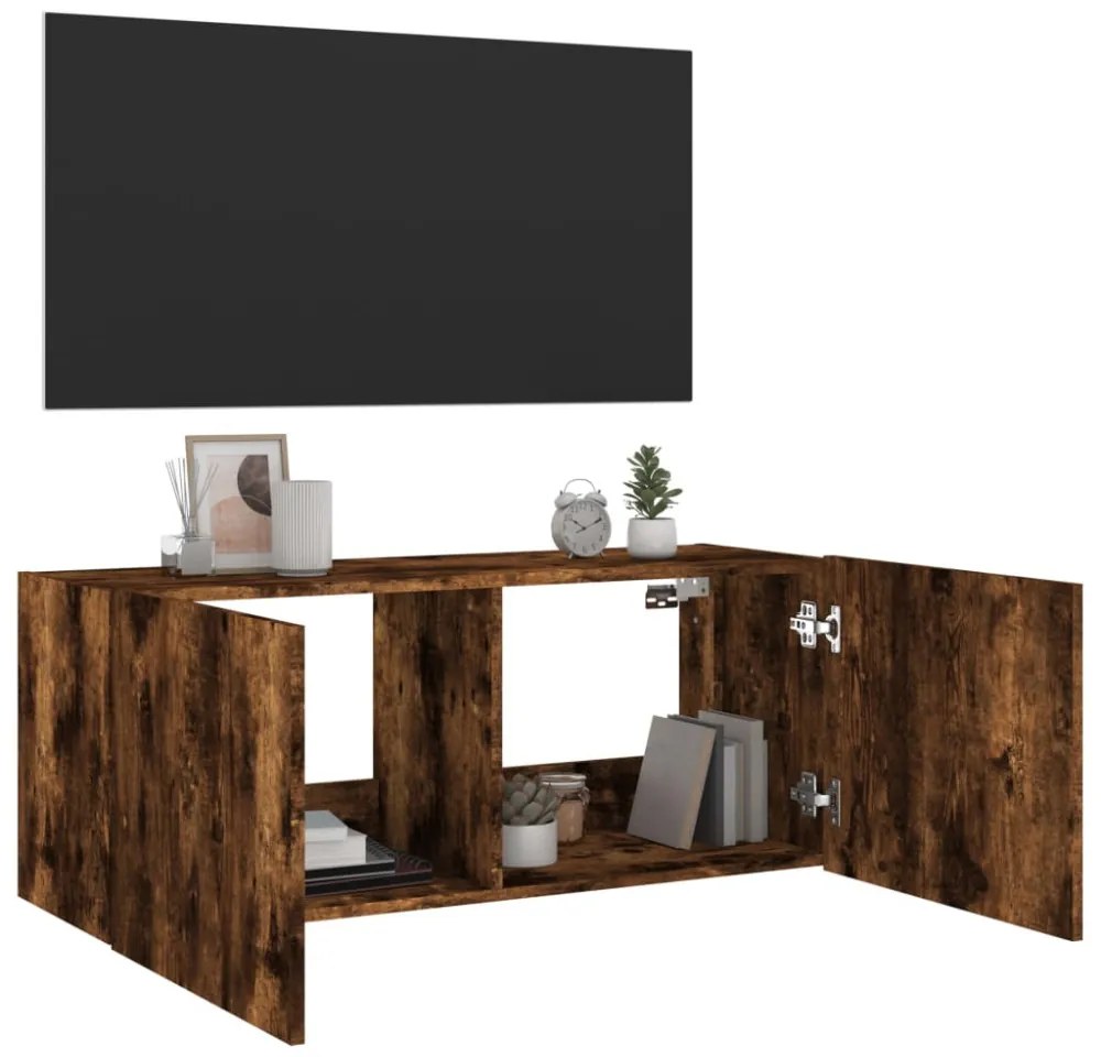 vidaXL füstös tölgy színű fali TV-szekrény LED-ekkel 100 x 35 x 41 cm