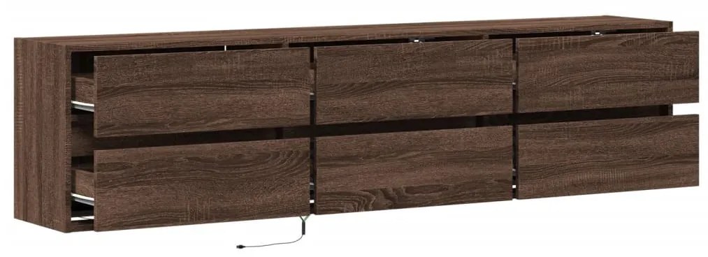 barna tölgy színű fali TV-szekrény LED-del 180 x 31 x 45 cm