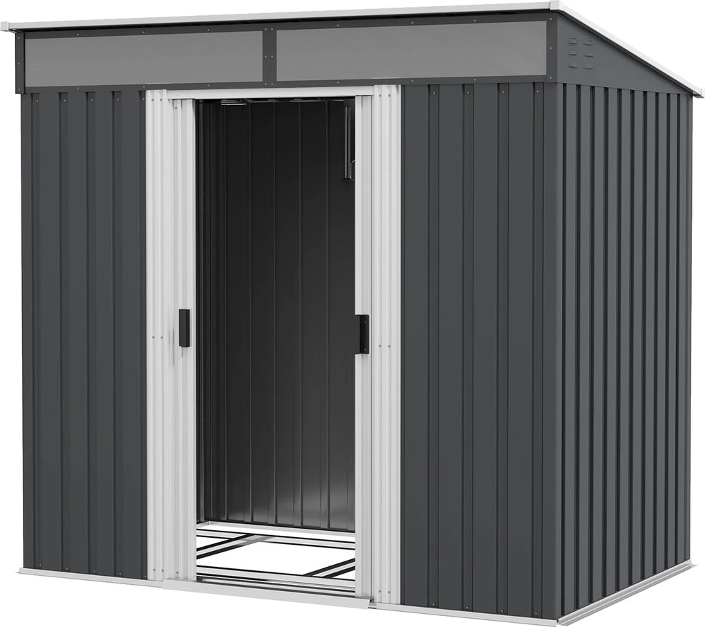 Outsunny 2m² Kerti Szekrény 195x122x181.5 cm Fém Kültéri Szekrény Alap Nélküli Csúszóajtóval 2 Ablakkal és UV Védelemmel Eszközök Tárolására Teraszon
