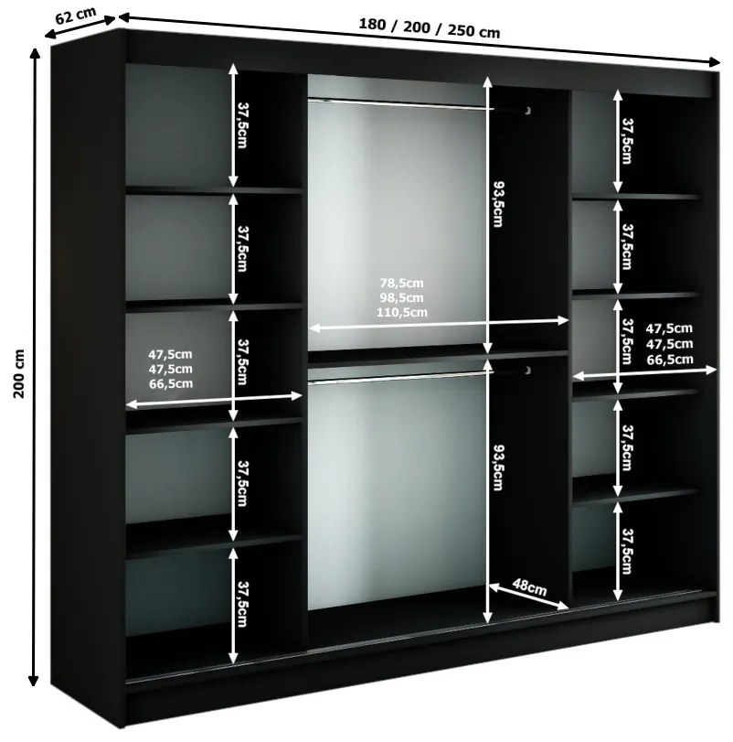 SALI 4 ruhásszekrény ,150x200x62,fekete