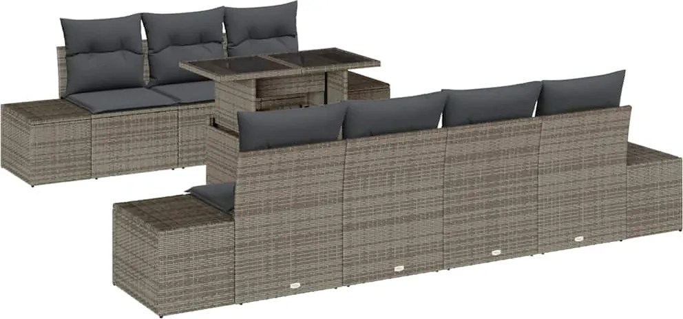 vidaXL Kerti Kanapé Szett 8 pcs Szürke Poli rattan és porfestett acél