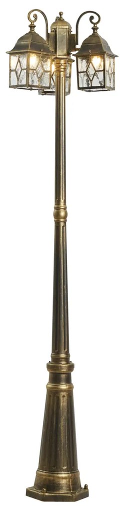 Klasszikus kültéri lámpás antik arany színben, átlátszó üveggel, 198 cm, IP44 - London