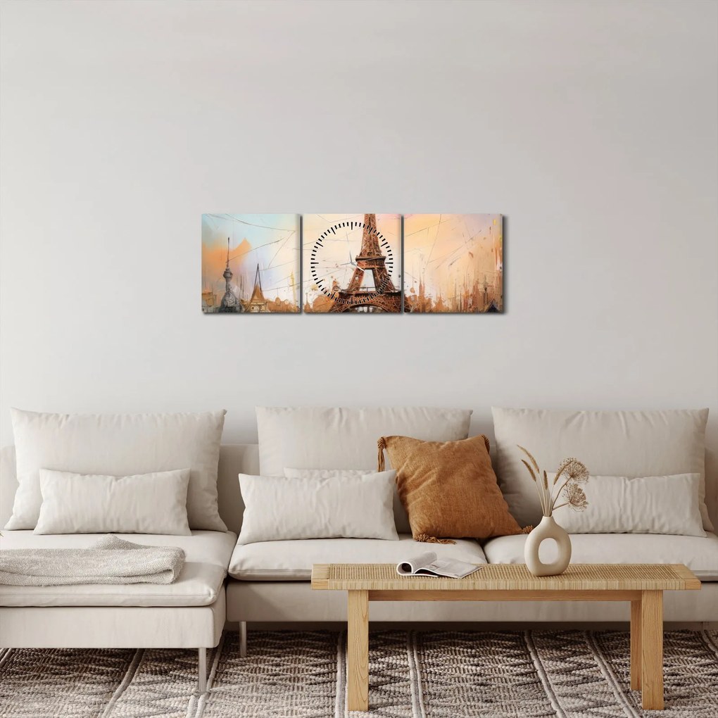 Kép - Az Eiffel-torony festménye (órával) (90x30 cm)