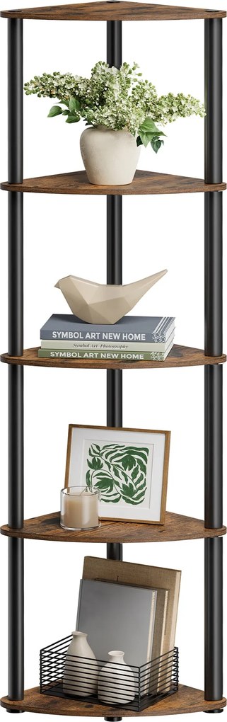 5 szintes sarokpolc, gyors összeszerelés, rusztikus barna tároló állvány