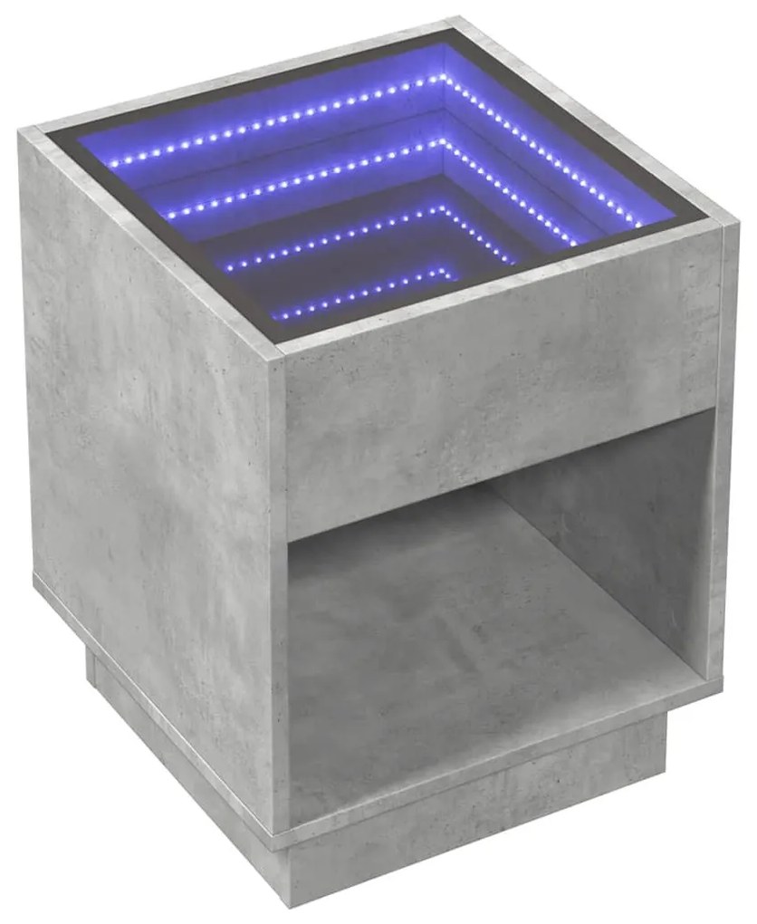 Betonszürke végtelen hatású LED-es éjjeliszekrény 40x40x50 cm