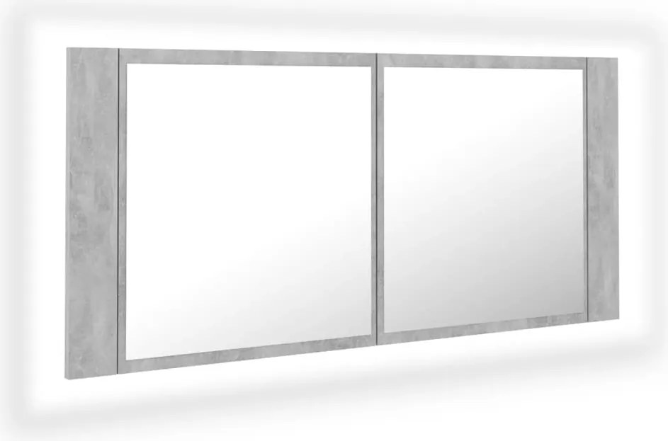 vidaXL betonszürke akril LED-es tükrös fürdőszobaszekrény 100x12x45 cm
