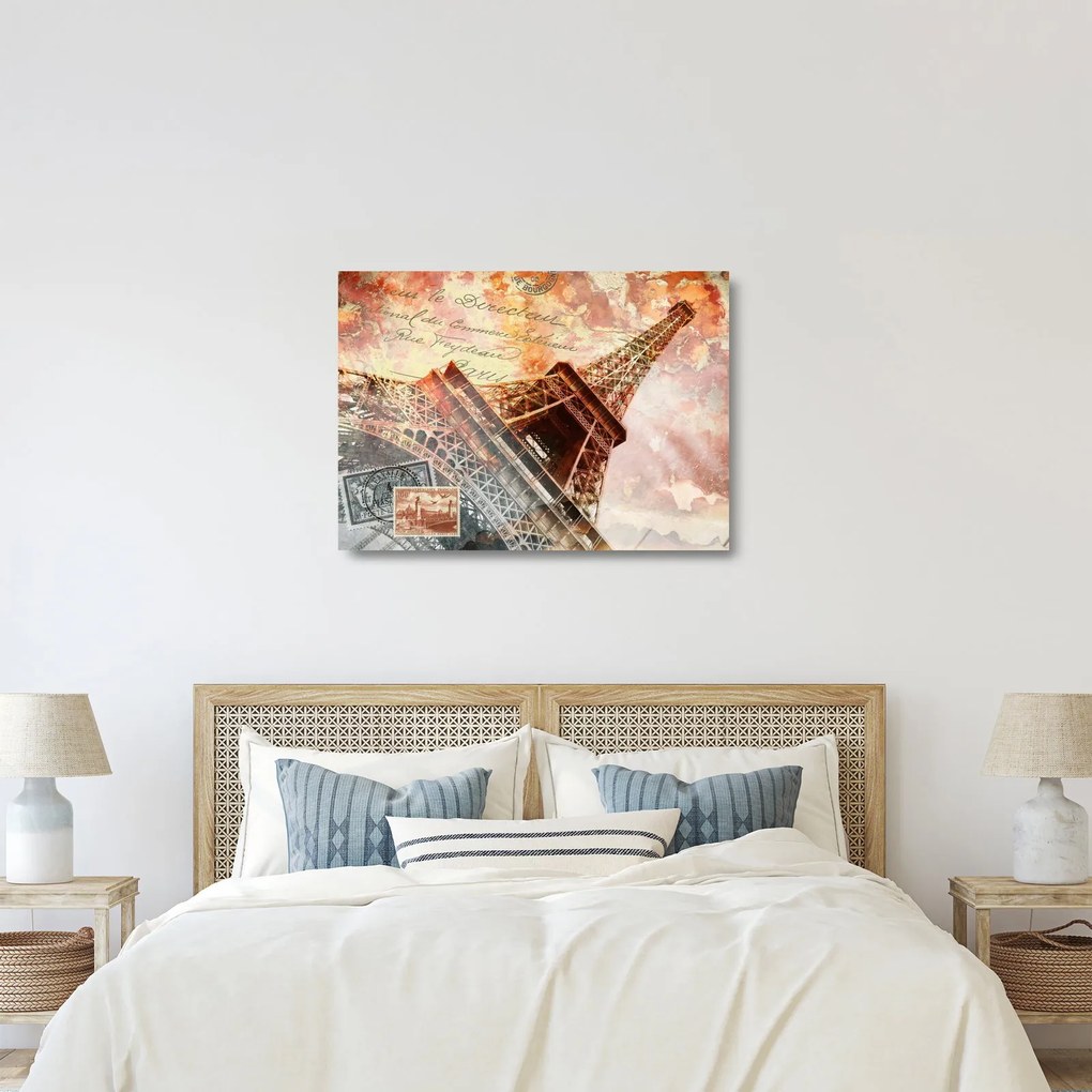 Kép - Eiffel-torony vintage stílusban (üvegen) (70x50 cm)