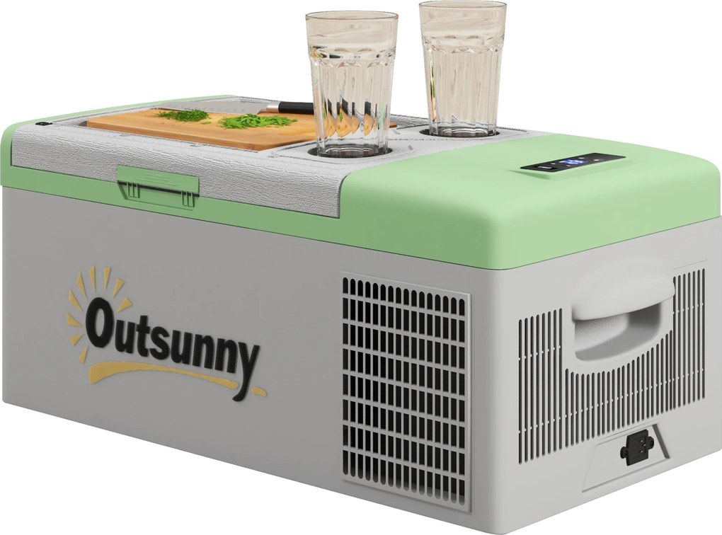 Outsunny Kompresszor Hűtődoboz 16L, Autós Hűtődoboz 12/24V DC és 100-240V AC, -20°C-ig, Hordozható Fagyasztó MAX/ECO Üzemmóddal, Mini Hűtő Campinghez,
