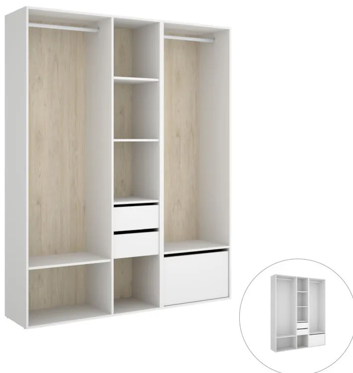 SUITA 3 nyitott szekrény, 158x205x45, fehér/természetes