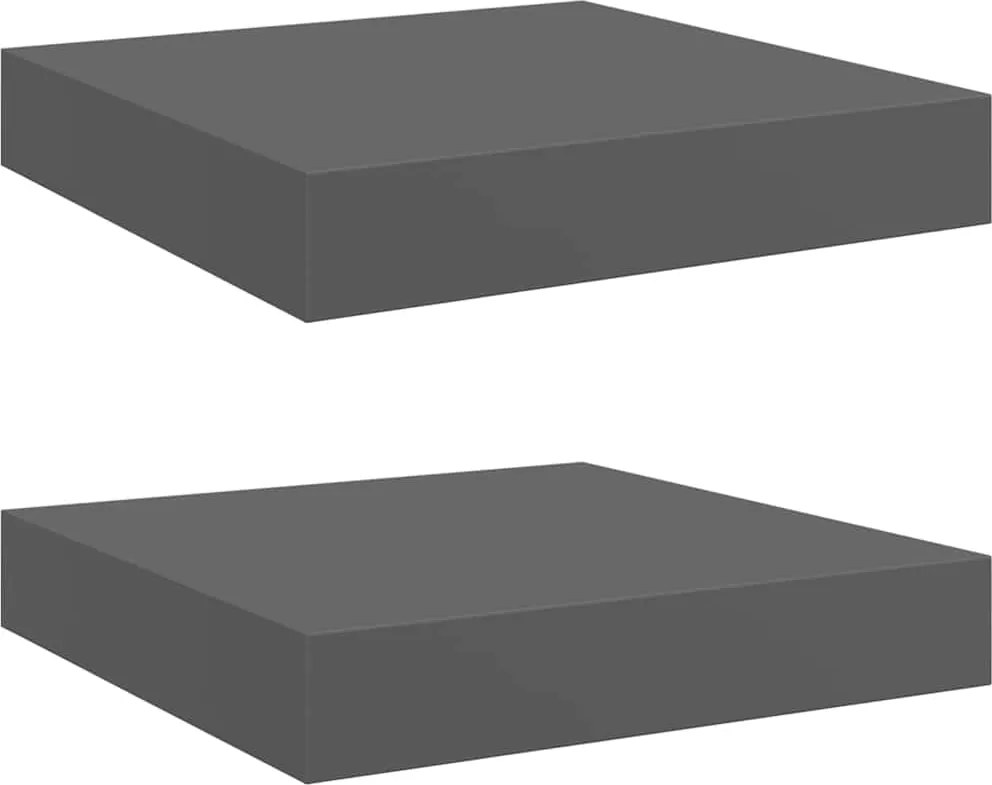 vidaXL 2 db magasfényű szürke MDF lebegő fali polc 23 x 23,5 x 3,8 cm