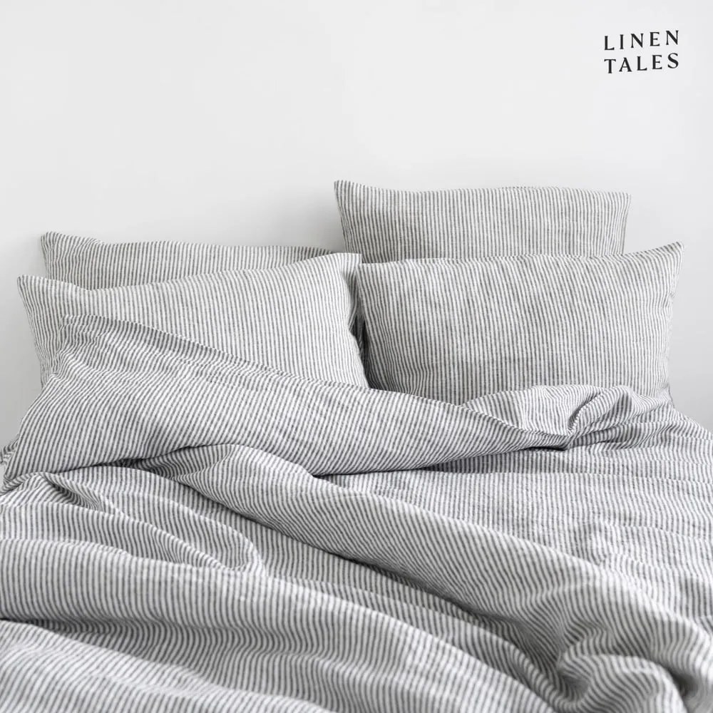 Fekete-fehér kétszemélyes-hosszabbított len ágyneműhuzat 200x220 cm – Linen Tales