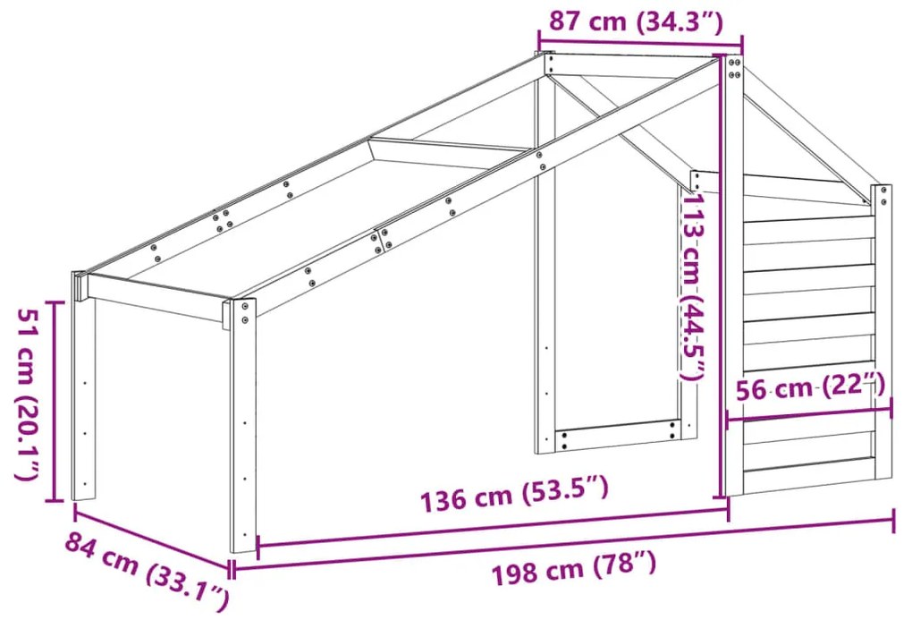 vidaXL tömör fenyőfa gyerekágytető 198 x 87 x 113 cm