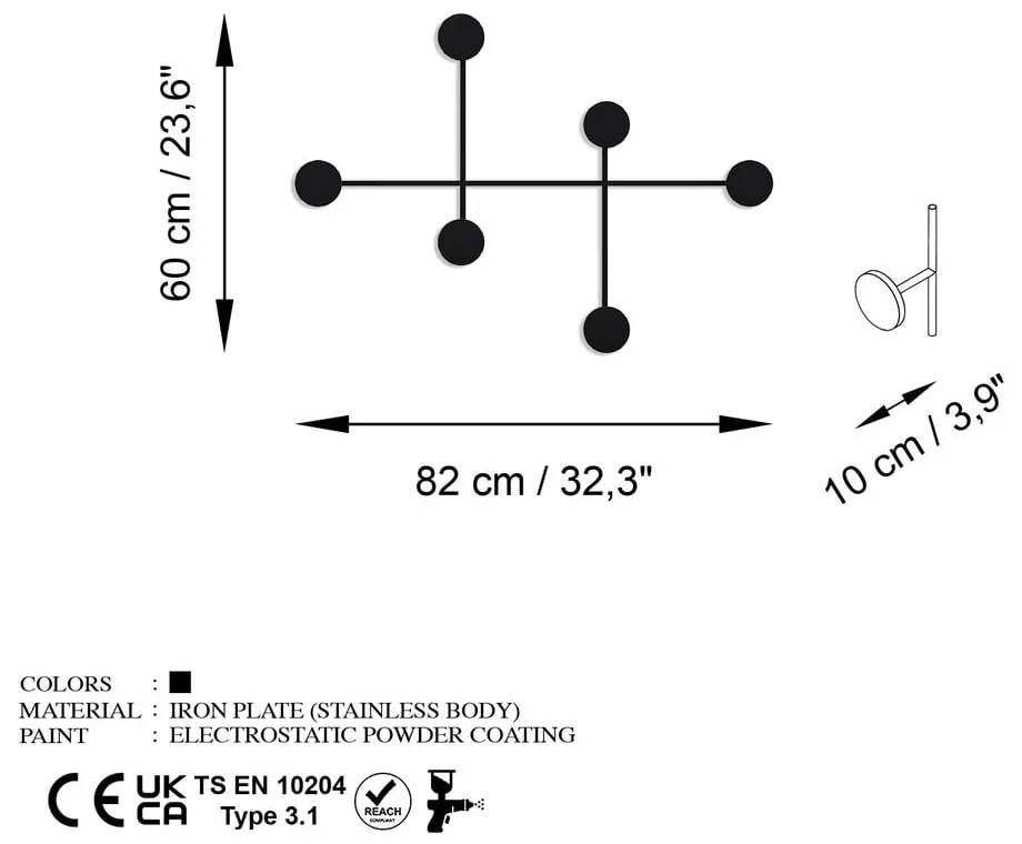 Fekete fém fali fogas Dama – Kalune Design